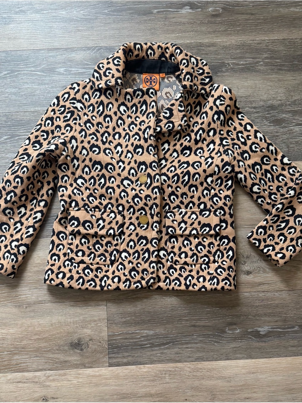 Tory Burch Leopard Print Blazer in Tan and Black sz XS
